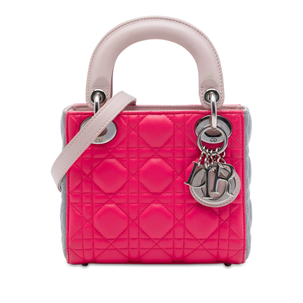 Pre-Loved Dior Mini Tricolor Lambskin Cannage Lady Dior